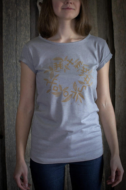 Sieviešu T-krekls: Vainags bronzas (Sudraba melange) - TingPrint